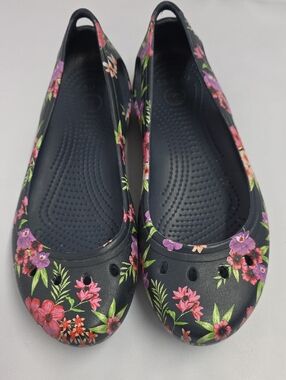 Crocs Kadee Black Floral Ballet Flats Slip On Women's